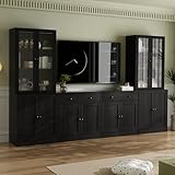 VOWNER 4PSC Großer TV-Schrank mit Bücherregalen für Fernseher bis...