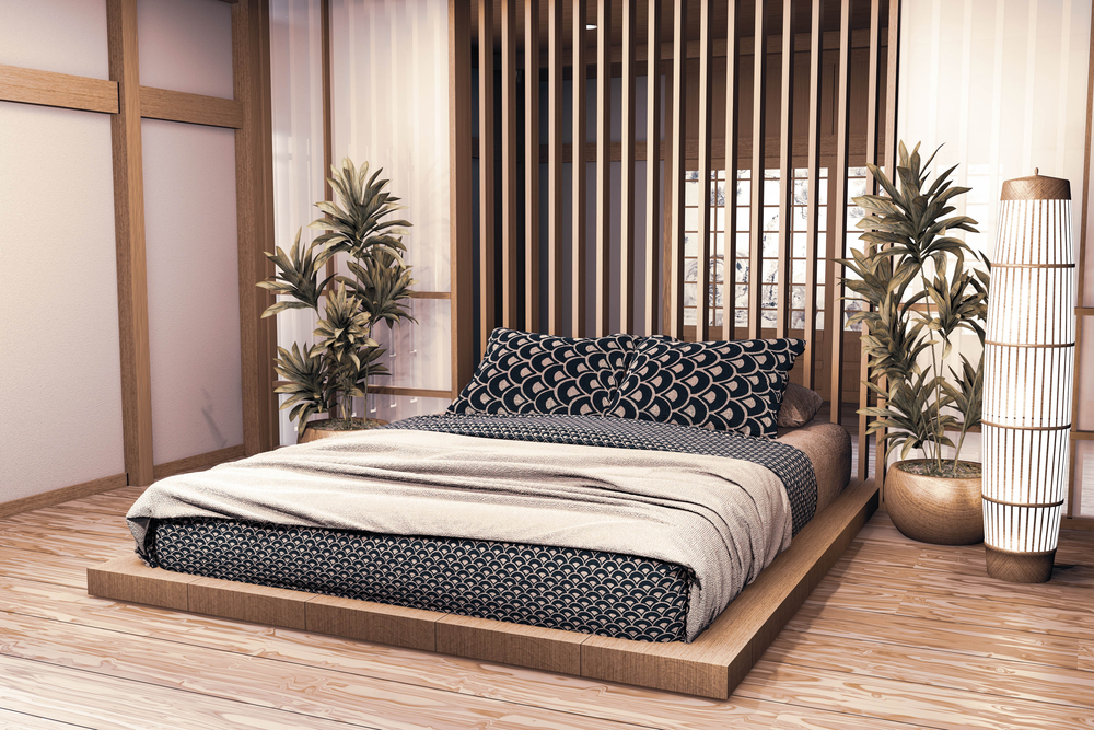 Modernes Schlafzimmer im japanischen Stil mit Futon
