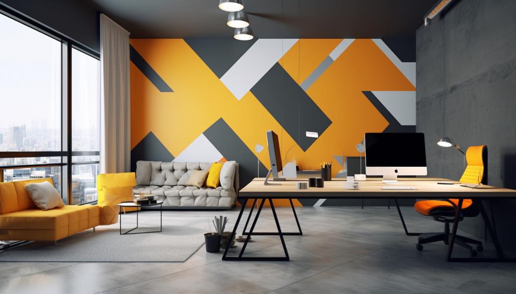 Wohnzimmer mit abstraktem Wandtattoo